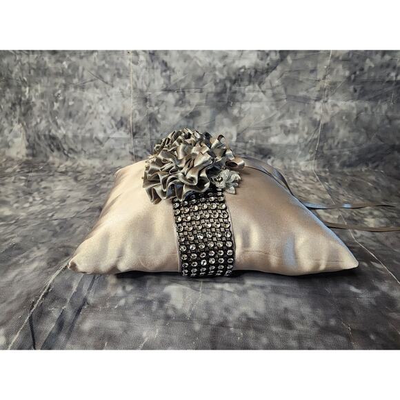Silver Rhineston His & Hers Wedding Flower Girl Basket + Ring Bearer Pillow Set - Picture 3 of 12